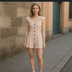 The Cove Sleeveless Floral & Lace Romper